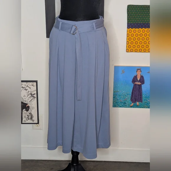 Uniqlo Blue Maxi A-Line Flowy Pants with added D-ring Belt - Picture 1 of 7